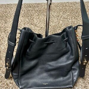 Luana Black Italian Leather Bucket Drawstring Bag